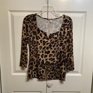 NWT Sunny Leigh Blouse Size S Small Cheetah Animal Print Square Neck 3/4 Sleeve